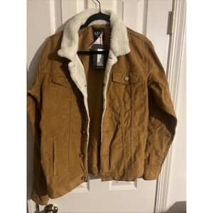 BoohooMAN Mens Tan Corduroy Borg Collar Jacket Button Front Large NWT Medium
